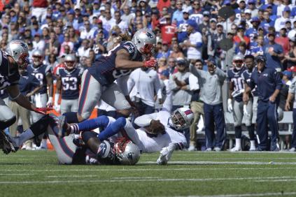 Taylor sacked again by Chandler Jones (photo: Keith Nordstrom NewEnglandPatriots.com) 