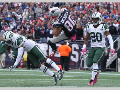 Danny Amondola makes an acrobatic catch in win over the Jets (Photo David Silverman, Patriots.com)